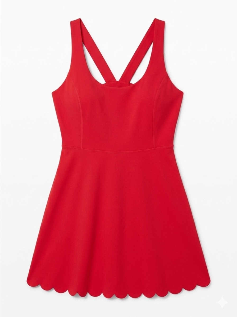 Red Athleisure Dress Mini Scalloped Hem Built In Bra Size L NWOT - Picture 2 of 10